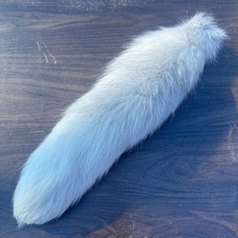 Vintage ARCTIC Fox Tail 20 In White Wisp Of Gray Giant Big Fluffy Chain